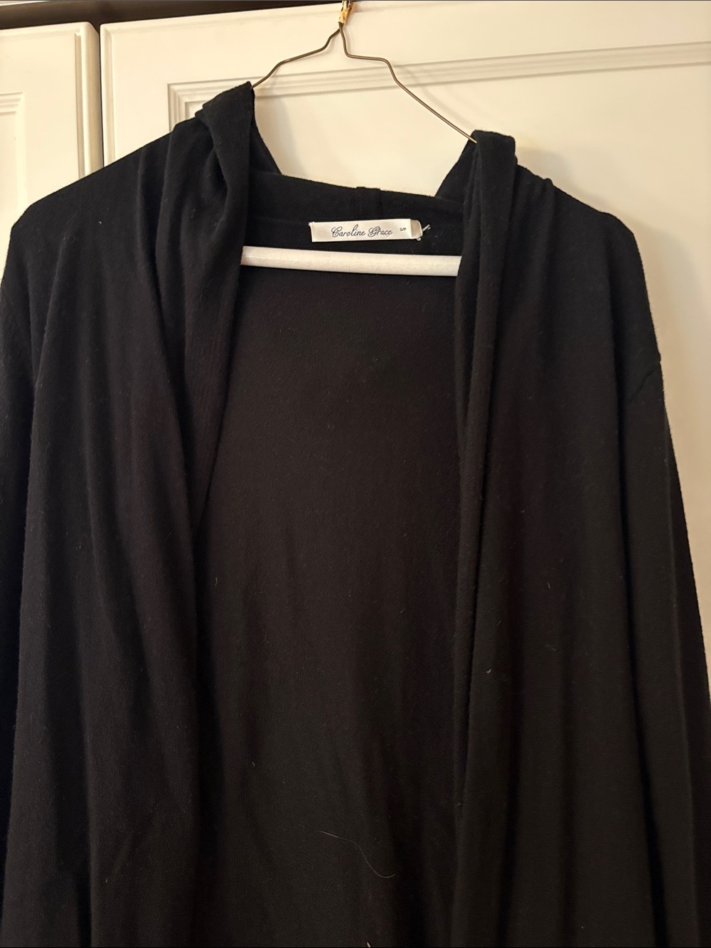 Carolina Grace Black Hooded Open Front sweater size small
